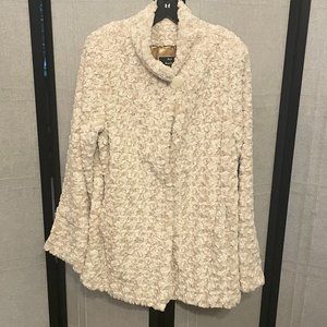 Dennis Basso Cream Faux Fur Coat With Swirl Pattern